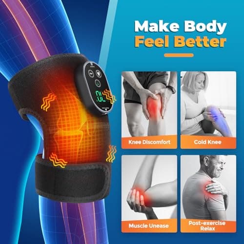 Cordless Heated Knee Massager with Vibration, FSA Eligible HSA, Heated Knee Brace Wrap Heating Shoulder Brace Support Wrap for Knee Elbow, Heating Pad with 6 Heating Levels, 3 Massage Modes&Timer - Thumbnail 6