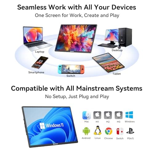 Blackview 16.1" Portable Monitor for Laptop, 1200P FHD Laptop Monitor Extender, 360° Rotating Detachable Magnetic Stand, Plug & Play with HDMI/USB-A/Type-C, Extra Screen for Windows/Mac/Linux/Android - Thumbnail 4