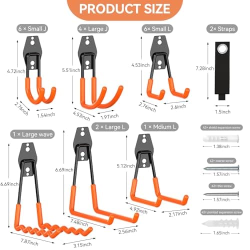 Shineeshi 22Pack Garage Hooks Heavy Duty Utility Steel Garage Storage Hook Organization Wall Mount Hooks for Hanging Bike, Ladder and Garden Tools - Thumbnail 2