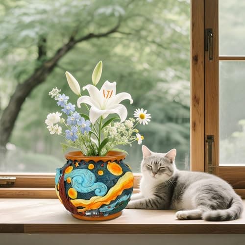 U WONDERFUL Plant Pots with Drainage Holes - Cute Unique Starry Sky Theme Flower Pots - Decorative Planter for Indoor/Outdoor, Funny Plant Pots for Home Garden Decor - Thumbnail 3