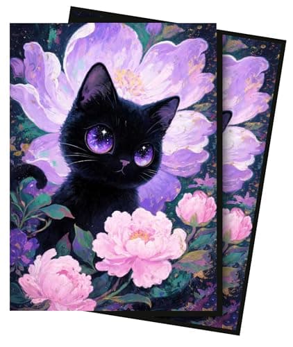 MTG Card Sleeves, Ultra Clear Front & Matte Finish Back, 100 Count Standard Size Matte Art Sleeve for Magic The Gathering (Cat and Flowers)