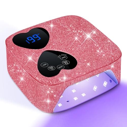 UV LED Nail Lamp Cordless, HUITINE 80W Rechargeable UV Light for Gel Nails with 5 Timers & Mirror Base, Professional Gel Light Dryer, Sparkling Rhinestones Curing Lamp for Salon & Home (Pink Diamond) - Image 1