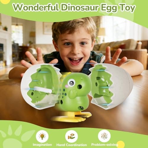 Wind-Up Surprise Eggs Easter Basket Stuffers & Party Favors – Hatching Dinosaur Toys, Prefilled Crack Open Eggs with Walking Dinosaur Inside, Reusable Boom Easter Eggs Toys for Kids Boys Girls - Thumbnail 2
