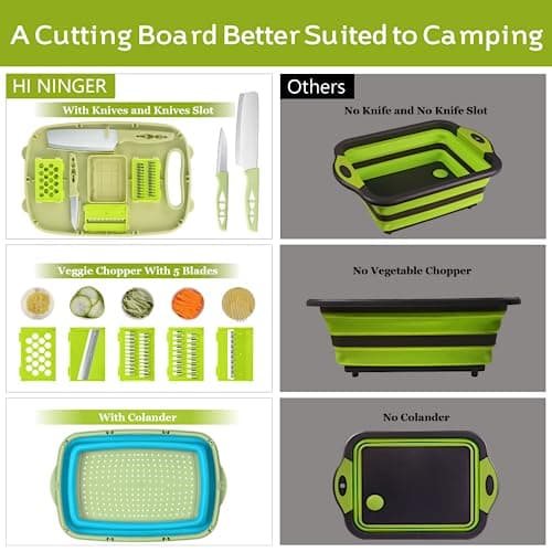 Camping Cutting Board, HI NINGER Collapsible Chopping Board with Colander, 9-In-1 Multi Chopping Board Kitchen Vegetable Washing Basket for Camping,Camping Gifts Camping Accessories for RV Campers - Thumbnail 2