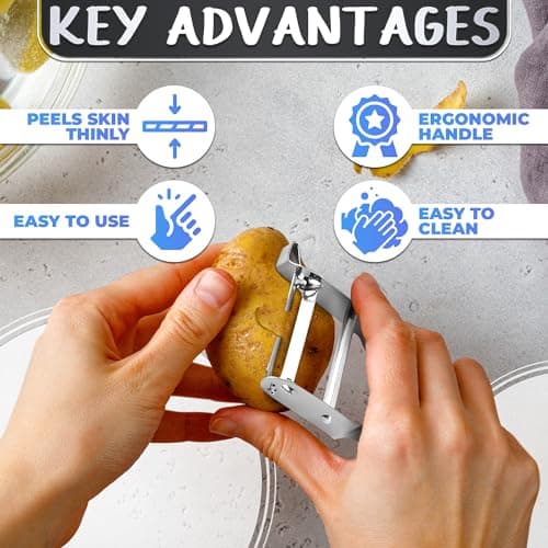 Vegetable Peeler with a Sharp Blade for Easy Peeling Hard Vegetables – 4.7 x 2.8 in Y-Shaped Stainless Steel Potato Peeler, Ergonomic Non-Slip Handle – Kitchen Tool for Carrots, Fruit & Root Veggies - Thumbnail 4