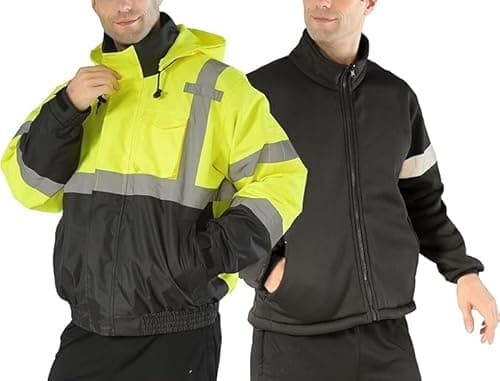 sesafety High Visibility Reflective Jackets for Men Waterproof, 3 In 1 Hi-Vis Reflective Winter Bomber Safety Rain Coat with Zipper Sweater, Construction