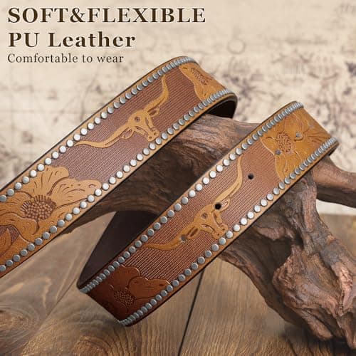 BELTROAD Western Belts for Men Cowboy Belt Women Vintage Cowgirl Men's Country Belt for Jeans Christmas Belts Gifts - Thumbnail 3