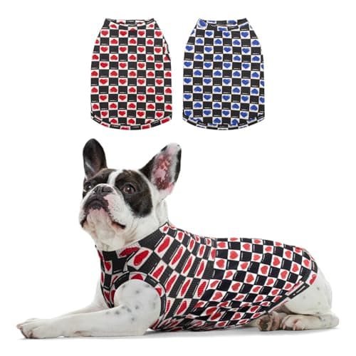 Sychien Dog Shirts Quick Dry Summer Cooling Love Heart Printing Dogs T-Shirt,Red+Blue XS - Image 1