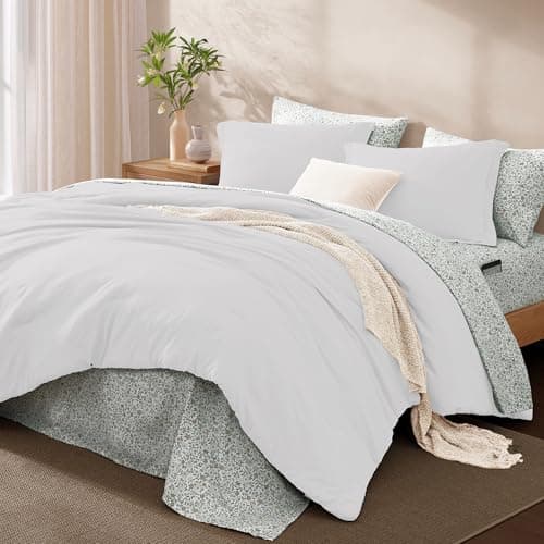 Monbix Queen Comforter Set - 7 Pieces White Prewashed Bed in a Bag Queen Bedding Sets with Comforters, All Seasons Ultra Soft Comforter Bed Set with Sheets, Pillowcases & Shams - Thumbnail 6