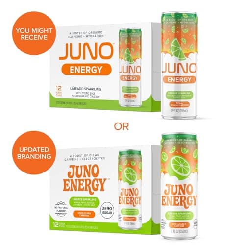 JUNO ENERGY Limeade Sparkling Energy Drink - Sugar Free Electrolytes, Energizing and Hydrating with 125mg Organic Caffeine from Green Coffee Beans, Stevia, Lime Juice & Electrolytes - Vegan, Gluten Free, 12 Pack - Thumbnail 3
