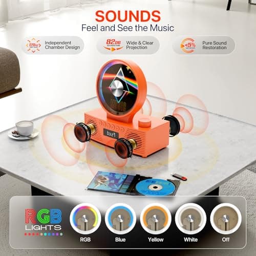 Retro Portable CD Player for Home Decor, CD Player with Speakers, Bluetooth/Battery/Remote, Desktop Vintage CD Players for Kids to Seniors, Combo with Radio/USB Driver/Stereo Sound/AUX/Timer - Thumbnail 5