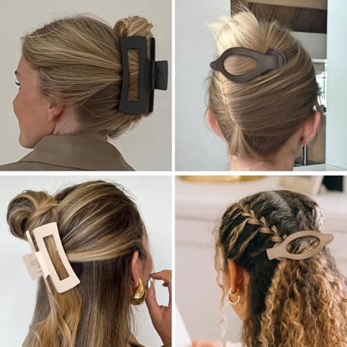 CHANDAT Hair Clips for Women 4.3 Inch Large Hair Claw Clips 8 pcs Square Claw Clips & Flat Hair Clips for Thick or Thin Hair French Concord Hair Barrettes Alligator Hair Accessories for Women (Basic) - Thumbnail 5