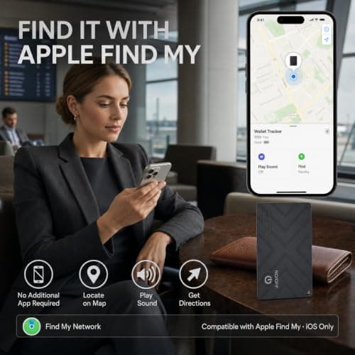 Wallet Tracker Card Apple Find My (iOS Only), Rechargeable Air Tracker Tag, Waterproof Item Finder for Wallet, Bags, Passport, Custom Charger Included, 0.07inch, Men's Gifts - Thumbnail 3