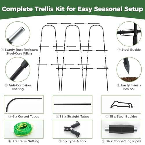 Cucumber Trellis for Raised Bed, 62"x62"U-Shape Garden Trellis for Climbing Plants Outdoor, Metal Arch Plant Support with Netting for Cucumbers, Beans, Tomatoes & Climbing Vegetables - Thumbnail 6