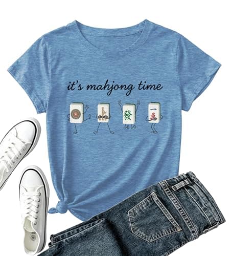 It's Mahjong Time Shirt for Women- Funny Mahjong Player Gift Tee Tops A-Blue - Image 1