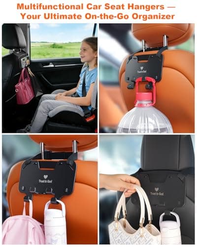Forgyronis Adjustable Car Seat Headrest Hooks, Universal Fit for All Headrest Styles, Purse Hook with Phone Holder, Car Purse Hooks for Bags, Multifunctional Car Organizers and Storage - Thumbnail 5