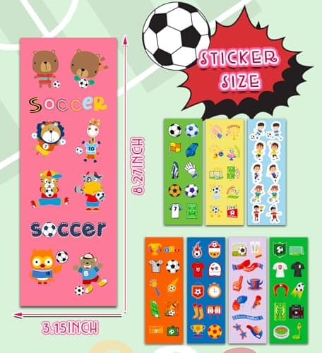 HSHFAMIIY Soccer Stickers - Soccer Party Favors - 40 Sheets with 400 Holiday Stickers Assortment, Football Games Crafts Activities Goodie Bag Stuffers Gifts for Boys Girls Kids Teens - Thumbnail 4