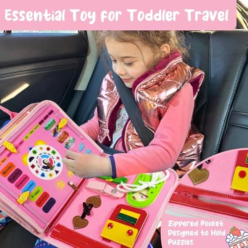 TenFans ​​Montessori Busy Board for Toddlers 3-5 Years - Sensory Toys for Fine Motor Skills - Felt Travel Activity Board with Zipper - Thumbnail 3