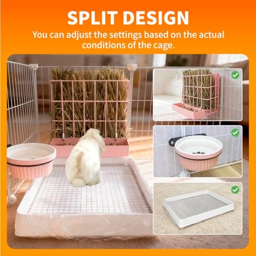 BESNEW 3 in 1 Rabbit Hay Feeder with Litter Box,Upgraded Metal Hay Rack & Litter Tray & Water Bowl,Quick Cleaning,Easy to Install,Bunny Supplies for Rabbit Guinea Pig Chinchilla Small Animals - Thumbnail 6