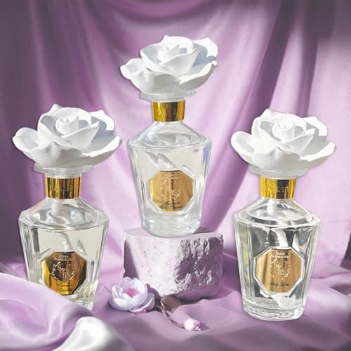 Reed Diffuser Set, Pretty Valley Home Diffuser Rose Petals Gypsum White Flower Oil 100Ml / 3.38fl OZ Gift Box for Bathroom Office Bathroom Living Room Decor (White Lotus) - Thumbnail 6