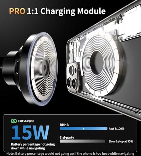 BHHB for iPhone 17 Magsafe Car Mount Charger, [2026 New] 15W 2in1 Magnetic Wireless Car Charger, fits for Magsafe Car Charger, Vent/Dashboard Phone Holder Mount for iPhone 17 16 15 14 13 12 Series - Thumbnail 4