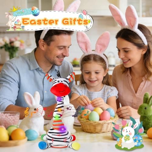 LLUKEME Dancing Talking Zebra Toy, Stuffed Animal Baby Toy Repeating What You Say, Easter Toys for Kids Glowing Musical Electronic Zebra with Striped Plush Gifts for Toddlers 1-3 Years Old - Thumbnail 3