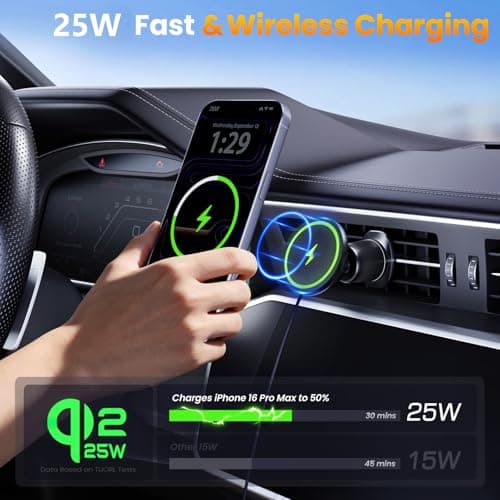 Upgrade [for Qi2.2-Certified] 25W for MagSafe Wireless Car Charger Mount, 2XFast Charging[90+LBS Safe Suction] Magnetic Phone Holder Dashboard Windshield for iPhone 17/16/15/14/13/12 Pro Max, Charcoal - Thumbnail 2