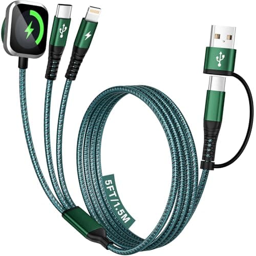 2026 Travel Essentials for Apple Watch Charger, Cruise Vacation Camping Essentials, 3 in 2 Charging Cable for Multiple Devices, iWatch Charger/Type-C/L Cord for iWatch 11-2/iPhone 17-11/Car, 5FT - Image 1