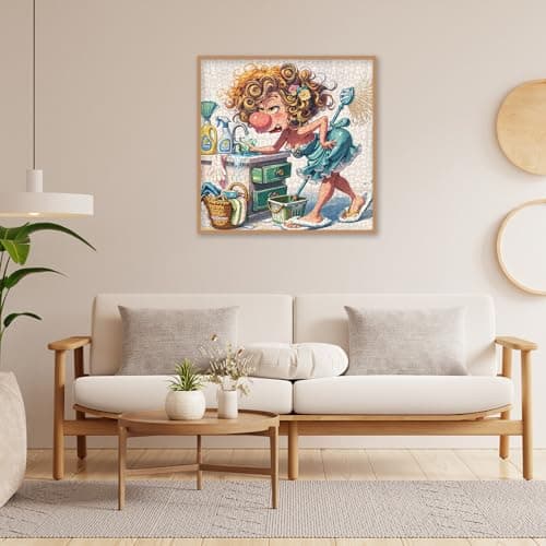 Funny Woman Theme Puzzles for Adults 1000 Pieces. Housework Disaster Scene Jigsaw Puzzles. Challenging Cartoon Art Puzzles - Thumbnail 6