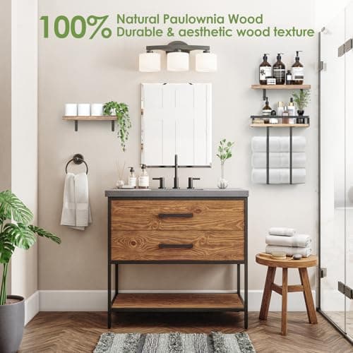 QHMCHLDZ Towel Racks for Bathroom-Wall Mounted Floating Shelves for Wall Bathroom Bedroom Kitchen Living Room, Hanging Book Shelves Decor Bathroom Organizer, 16 inch Solid Wood, Carbonized Wood Color - Thumbnail 3