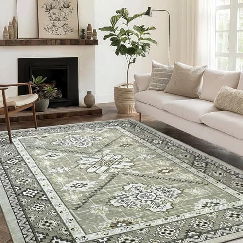 Boho Washable Area Rug 5x7, Large Soft Rugs for Living Room Farmhouse Vintage Beige Carpet 5x7 Area Rugs for Bedroom Dining Room Non-Slip Stain Resistant Under Table Rug - Thumbnail 3