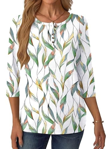 GKBK 3/4 Sleeve Womens Tops Fall Clothes Henley Casual Spring Summer Lightweight Basic Tunic Shirts - Thumbnail 4