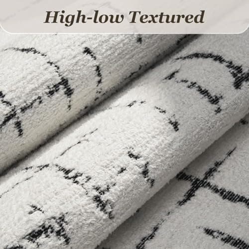 Engiw-Neutral 5x7 Area Rug for Living Room Rug-Carpet Bedroom Rugs Textured Tufted Jacquard Modern Washable Rug for Dining Room Nursery Non Slip-Black and White - Thumbnail 2