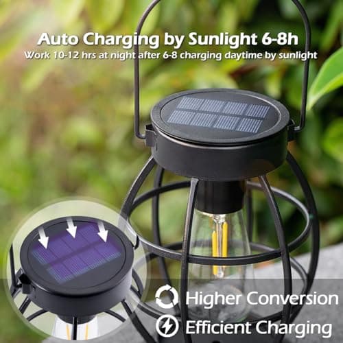 LeiDrail Solar Lantern Outdoor Hanging Waterproof Lights, Metal LED Lanterns Sun Powered Landscape Decor for Table Garden Yard Patio Pathway Porch 4 Pack - Thumbnail 3