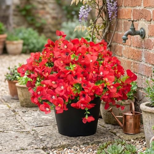 Vemander Artificial Flowers for Outdoor, UV Resistant Fake Silk Pansies Flowers, Realistic Faux Plants for Outside Indoor Porch Patio Window Box Planter Home Decor (16, Red) - Thumbnail 4