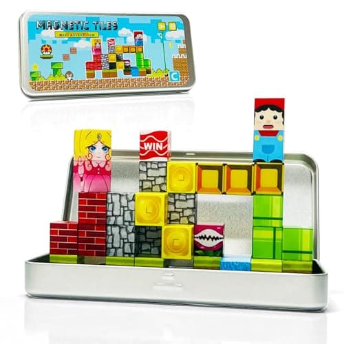 Mini Magnetic Blocks Tin,Road Trip Activities for Kids,Magnetic Tiles for Kids ages 4-8,35PCS Magnetic Building with Portable Iron Box, STEM airplane toys for toddlers 3-9,Boys Girls Travel Essentials - Image 1