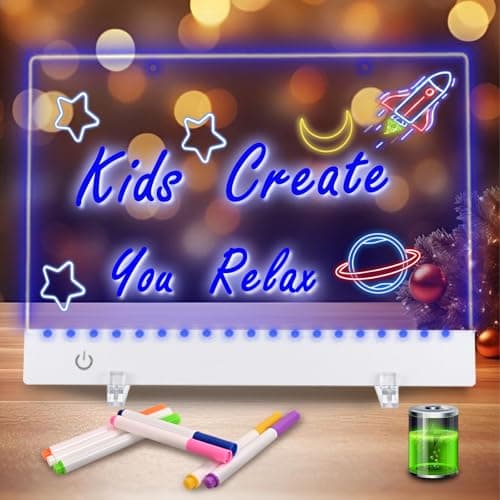 Rechargeable LED Note Board with 8 Colors, 13.7"x10" Acrylic Light Up Drawing Board, Glow Doodle Board with Stand & 7 Markers, Portable Creative Birthday Gifts for Kids Girls Boys, Home Office Decor