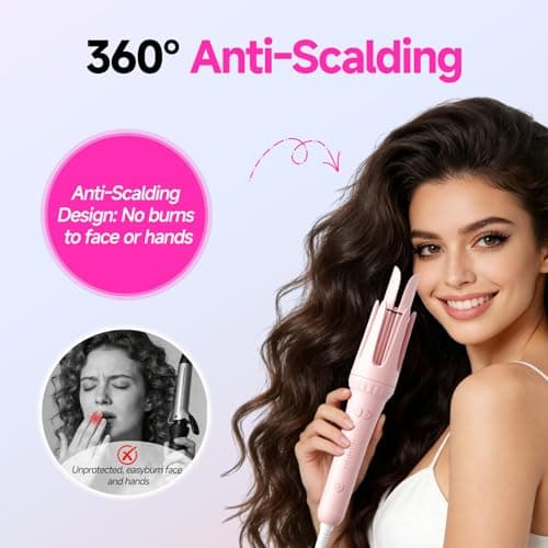Dyhoo Auto Curling Iron 1.25 Inch, Rotating Hair Curler for Beach Waves, AutomaticHair Curler with Anti-Scald & Anti-Tangle, Ceramic Curling Wand for Long Hair, Dual Voltage, Pink - Thumbnail 5