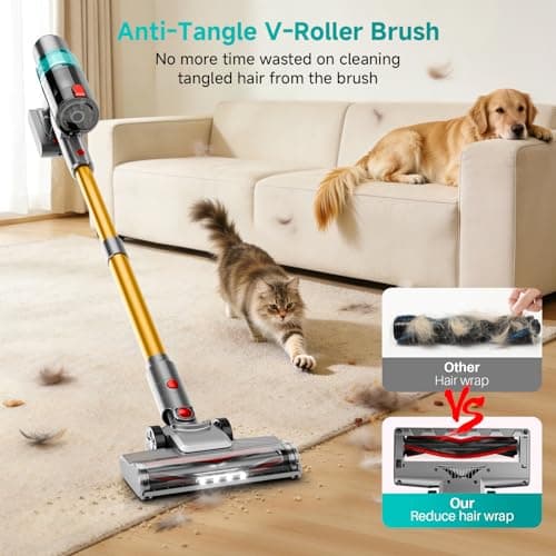 Cordless Vacuum Cleaner: Portable 6-in-1 Stick Vacuum with Anti-Tangle Brush, LED Headlight, Self-Standing, HD Display, Rechargeable Vacuum for Pet Hair, Low-Pile Carpet and Hardwood Floor-Green - Thumbnail 5
