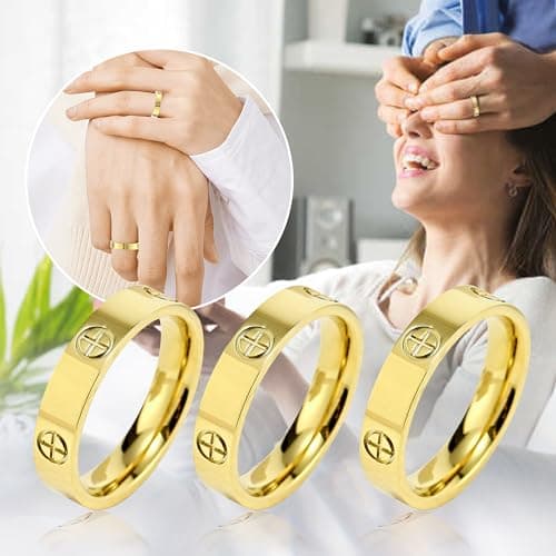 YCSLYW Ladies Stainless Steel Ring Love Friendship Ring Golden High Polishing, low allergy Wedding Jewelry Valentine's Day Birthday Gift, 5-10 - Thumbnail 6