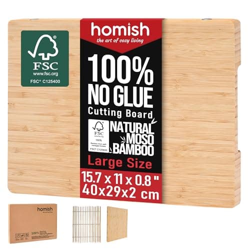 Large Bamboo Cutting Board with Handle – TRULY Non Toxic Glue Free 0.8" Thick Wood Chopping Serving, Pre-Oiled, Kitchen Essential Gift 15.7"x11"/ 40x29cm - Dishwasher Safe [New 2026 Upgrade]