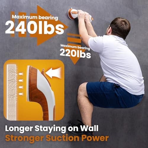 TAILI Shower Grab Bar, 12 Inch Shower Handle for Bathtubs and Elderly, Suction Grab Bars for Seniors Bathroom Safety Handles for Elderly, No Drilling Removable,Wood Grain - Thumbnail 2