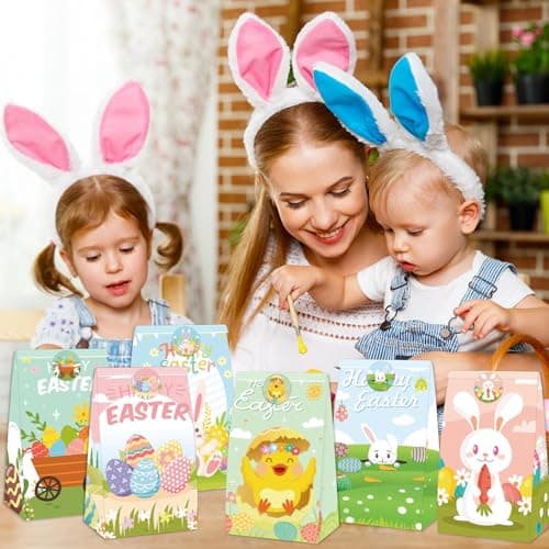 ZQDQIUQIU Easter Treat Bags,24 PCS Small Easter Gift Bags with 24 PCS Easter Stickers,Easter Goodie Bags Candy Wrapping Bag for Classroom Holiday Party Favors Supplies - Thumbnail 6