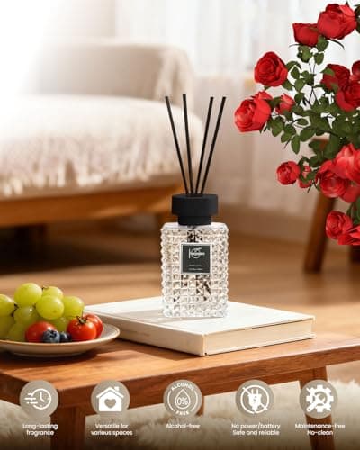 Hazioglen Reed Diffuser Set, Sandalwood Rose Scented Home Fragrance Air Freshener for Bathroom Shelf Decor, 5.07 fl oz/150ml Essential Oil with Sticks - Thumbnail 5