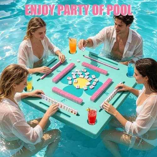 Floating Mahjong Table for Pool, Double-Sided Waterproof Game Tray for Mahjong, Poker, Cards, Dominoes & Scrabble, EVA Water Game Table with Cup Holders for for Hot Tub, Lake, Beach, Backyard Parties - Thumbnail 3