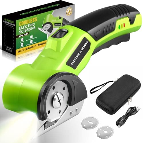 Cordless Electric Scissors, 4V Rechargeable Cardboard Cutter with Safety Lock, LED Light, 2 Blades, Electric Box Cutter for Cardboard, Fabric, Plastic, Leather, Cloth, DIY Crafts, Package Opening - Image 1