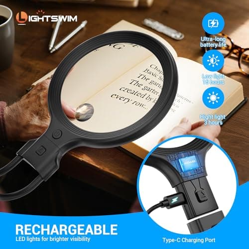 Neck Wear Magnifying Glass with Light for Close Work, 5.5 Inch 5X Handheld Lighted Magnifier for Reading Books, Included 2PCS Upgrade 10X Small Magnify Glasses with Protective Sheath - Thumbnail 6