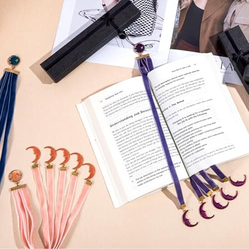 bibiage Velvet Bible Ribbon Bookmark, 5 Multi-Page Bible Bookmarks for Women & Men, 14 inch Ribbon Bookmark for Bible Study, Elegant Christian Gift with Moon Star Pendants, Purple - Thumbnail 4