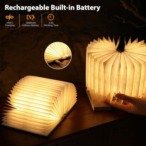 ZBOLE Magic Truth Foldind Book Lamp- Book Lover Gifts, Foldable Paper lamp,Portable Book Light for Home Decor, Unique Gifts for Women & Christmas & Bookworm with Gold Foil Embossed Cover (Black) - Thumbnail 5