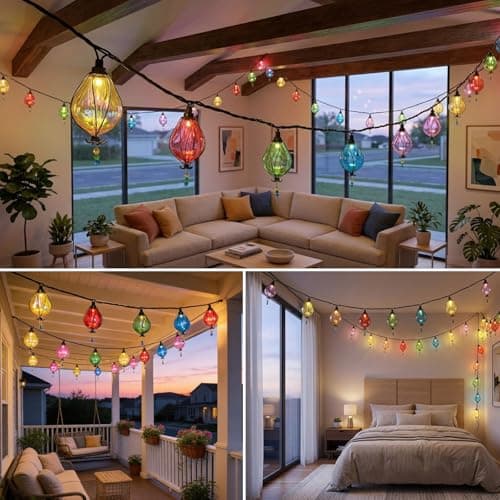 Vigdur Multicolor Outdoor String Lights with 10 Bulbs Connectable Waterproof, Indoor Outdoor Patio Light for Party Wedding Bedroom Cottagecore Decor - Thumbnail 5